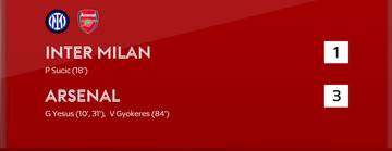 Asenal Kalahkan Inter 3-1 di Hadapan Pendukung Sendiri