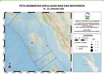 Periode ini, 1 Gempa Dirasakan di Kepulauan Nias 