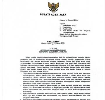 Bupati Aceh Jaya Terbitkan Surat Edaran Antisipasi Kebakaran