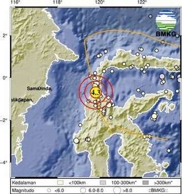 Gempa Tektonik Magnitudo 4,3 Getarkan Wilayah Sulawesi Tengah