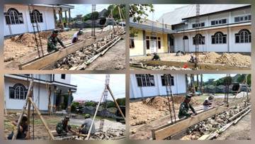 ​Babinsa Melonguane Bantu Bangun Pondasi Aula Gereja ​